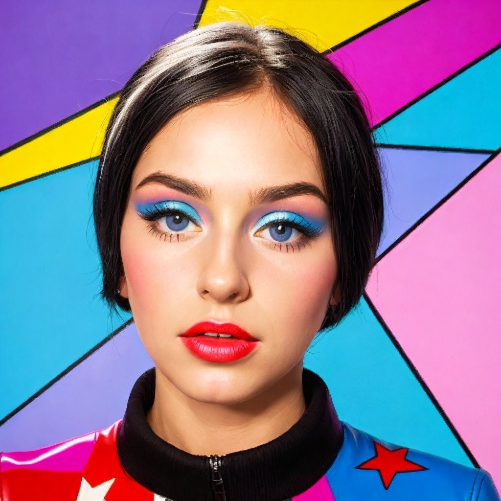Young woman in colorful star-patterned jacket portrait