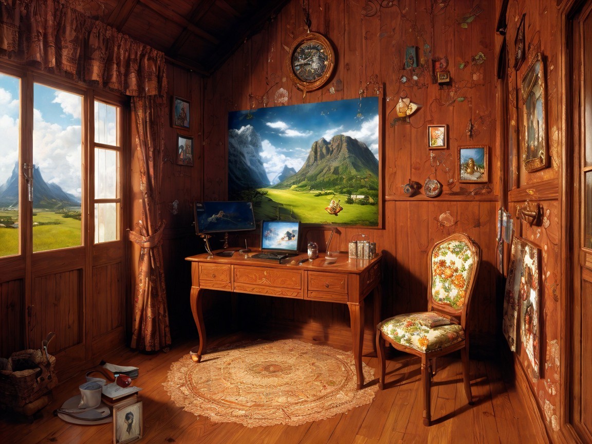 Cozy Wooden Room with Mountain View and Stylish Decor