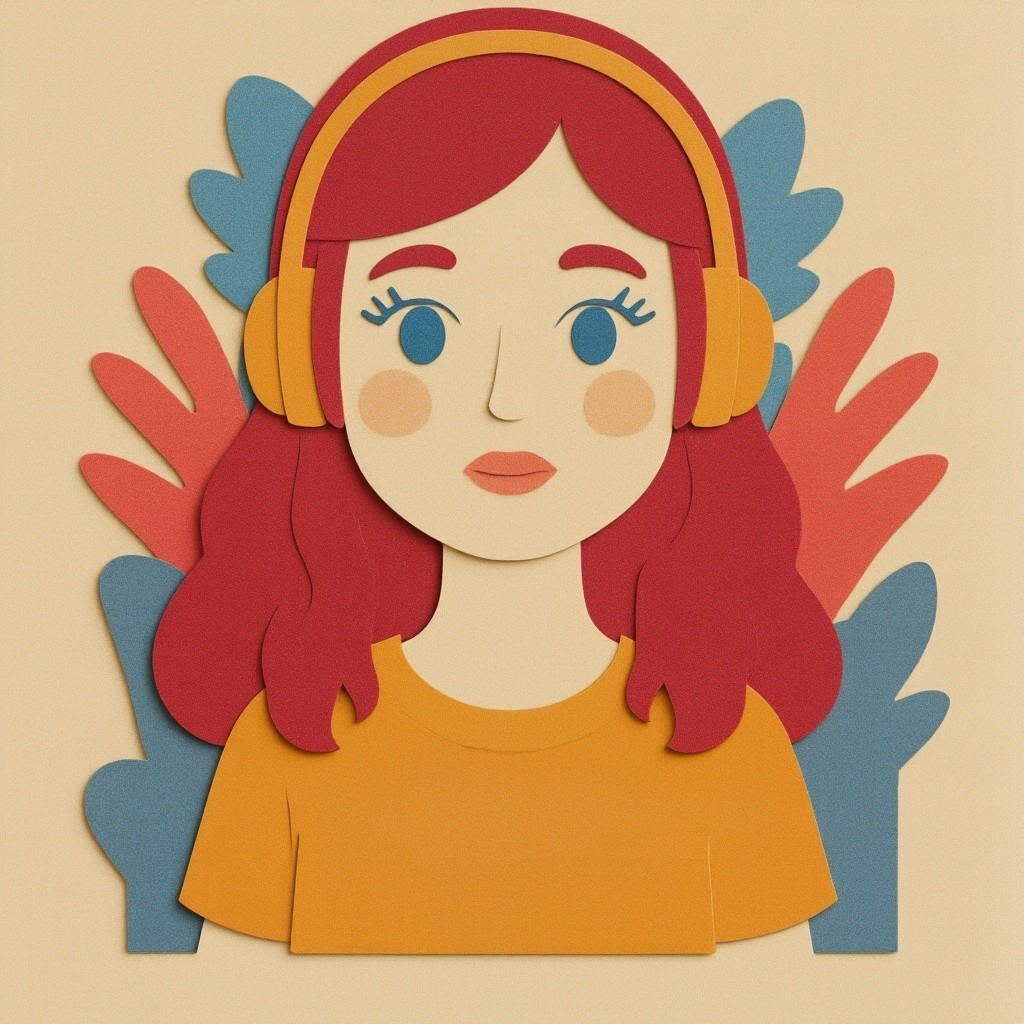 Intricate Paper Cut-Out Artwork of a Woman with Headphones