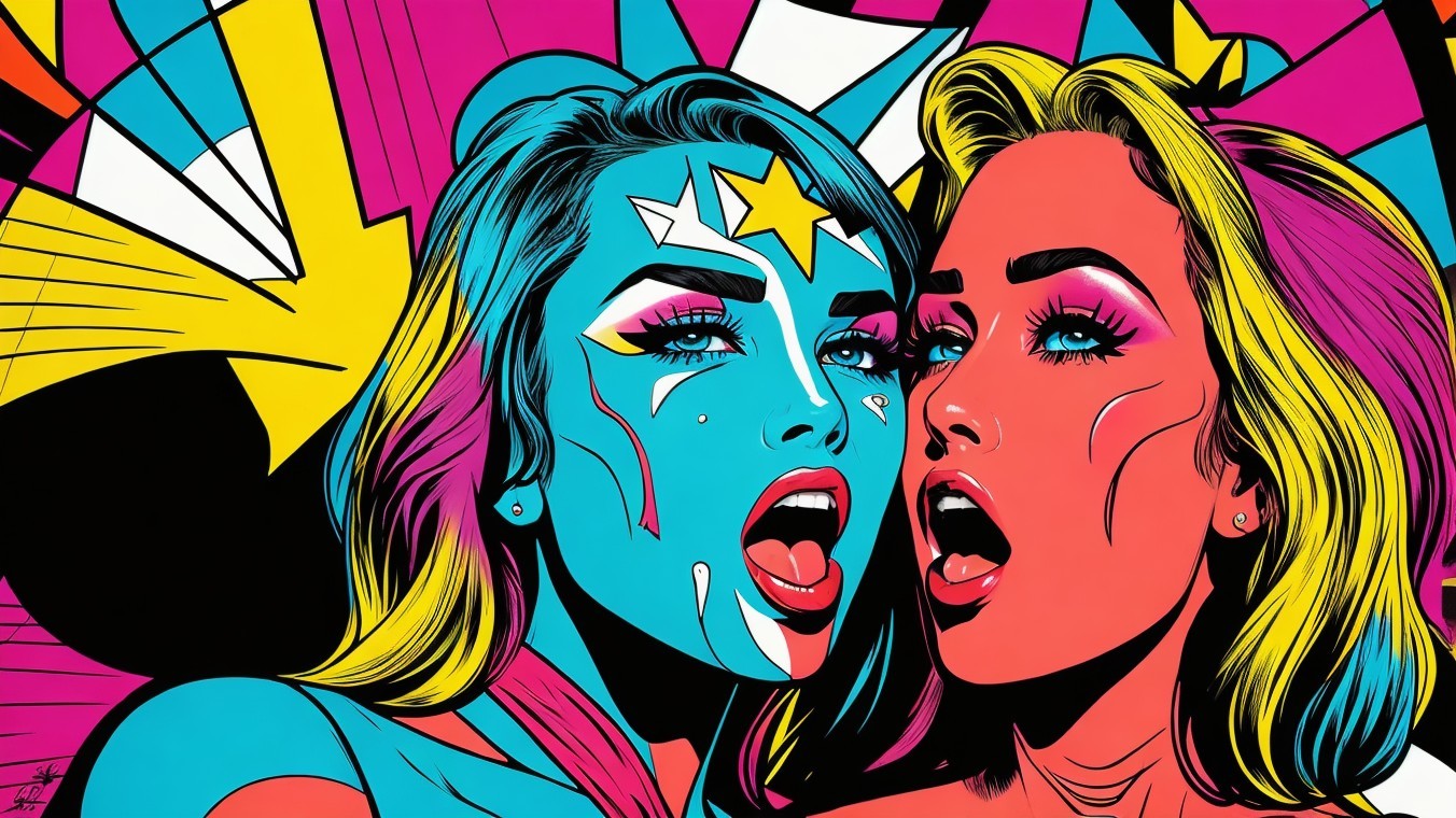 Stylized Women with Vibrant Faces in Pop Art Aesthetic