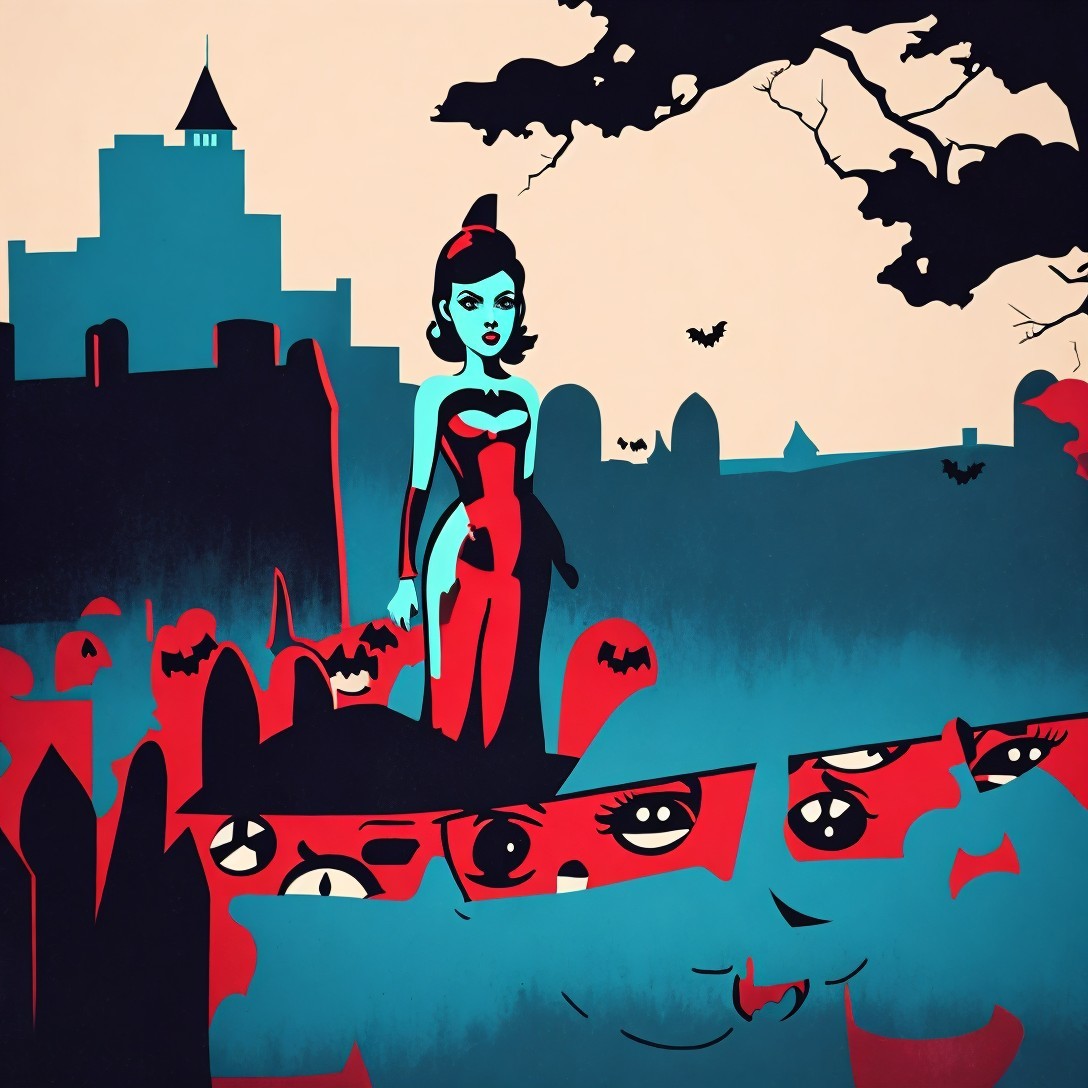 Vibrant Pop Art Illustration of a Goth Vampire Woman