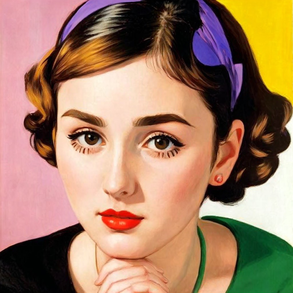 Young Woman with Vintage Hairstyle and Colorful Background