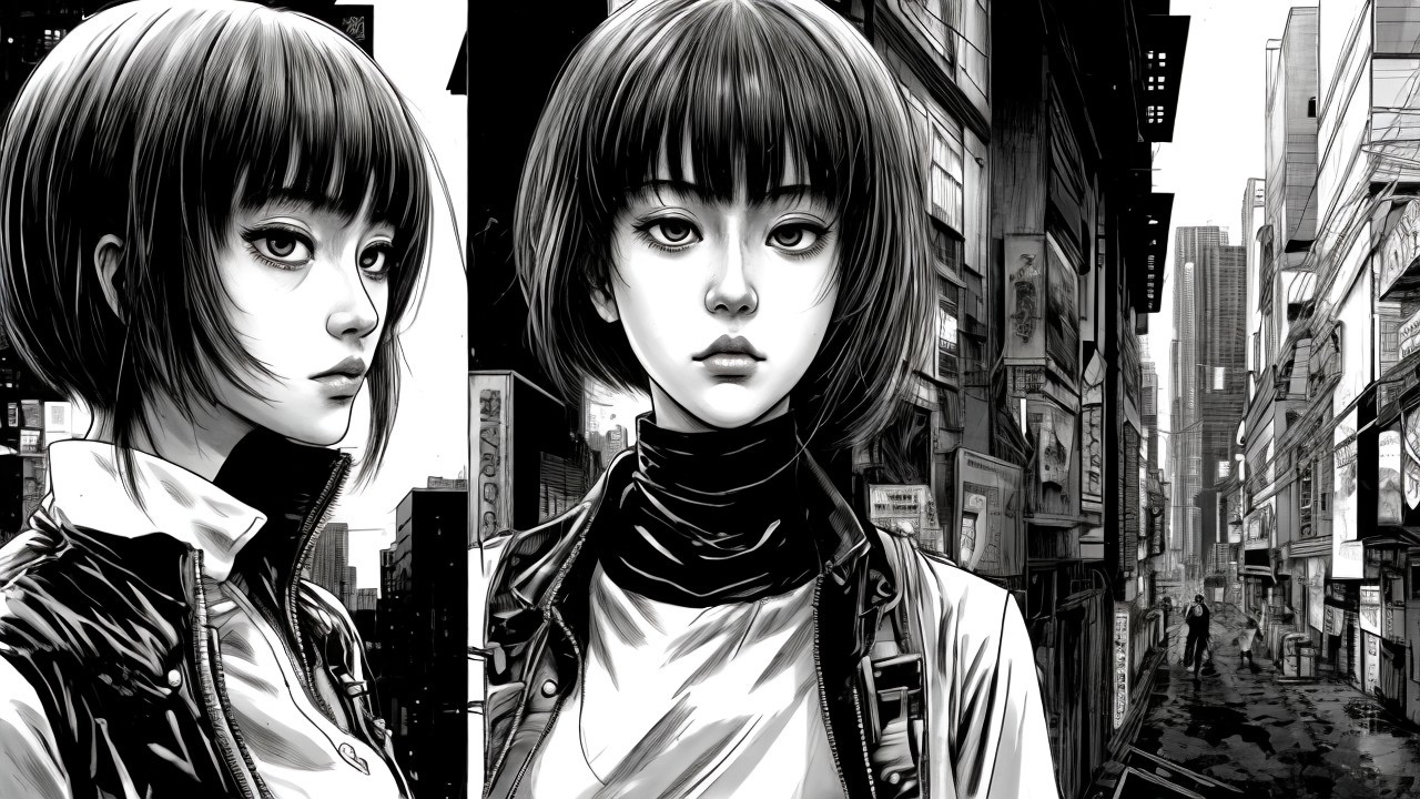 Monochromatic Portrait of a Woman in Urban Setting