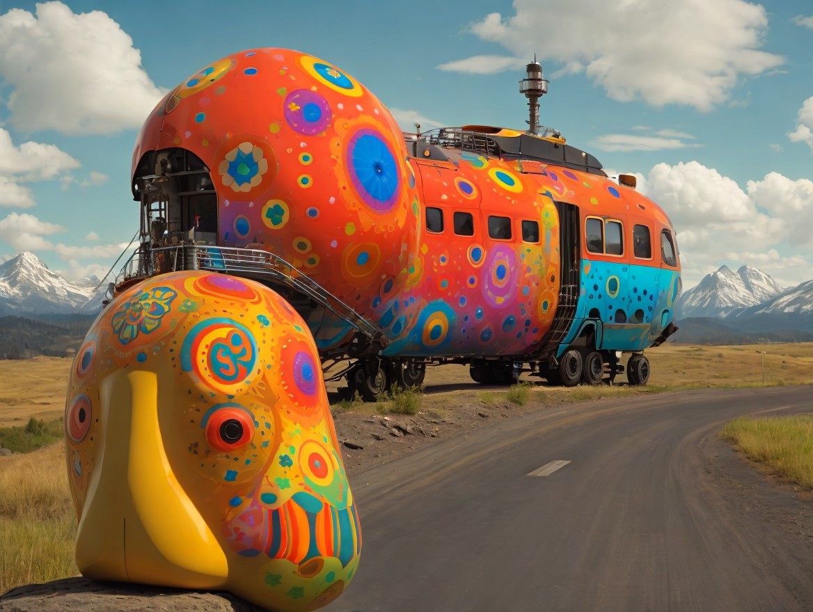Oversized Whimsical Train with Colorful Patterns