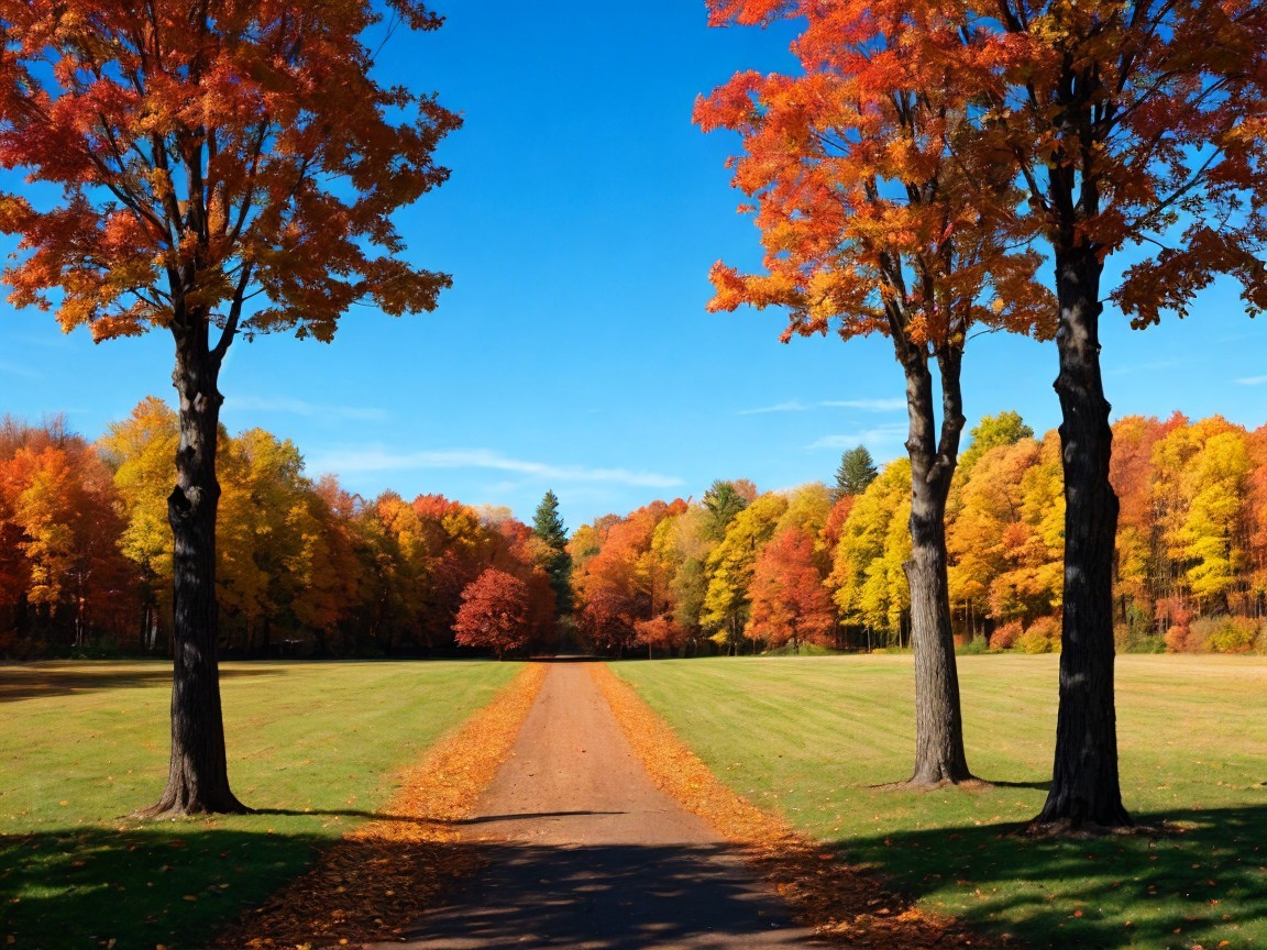 Autumn Landscape with Colorful Trees and Pathway