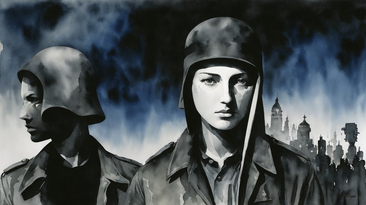 Soldiers in Uniform Against Dark City Skyline Background