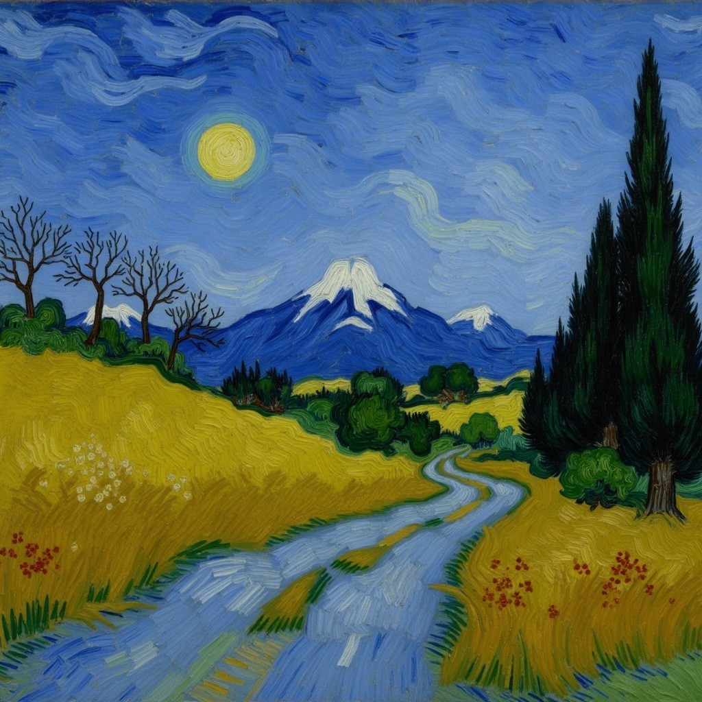 Vibrant Landscape with Rolling Hills and Mountains