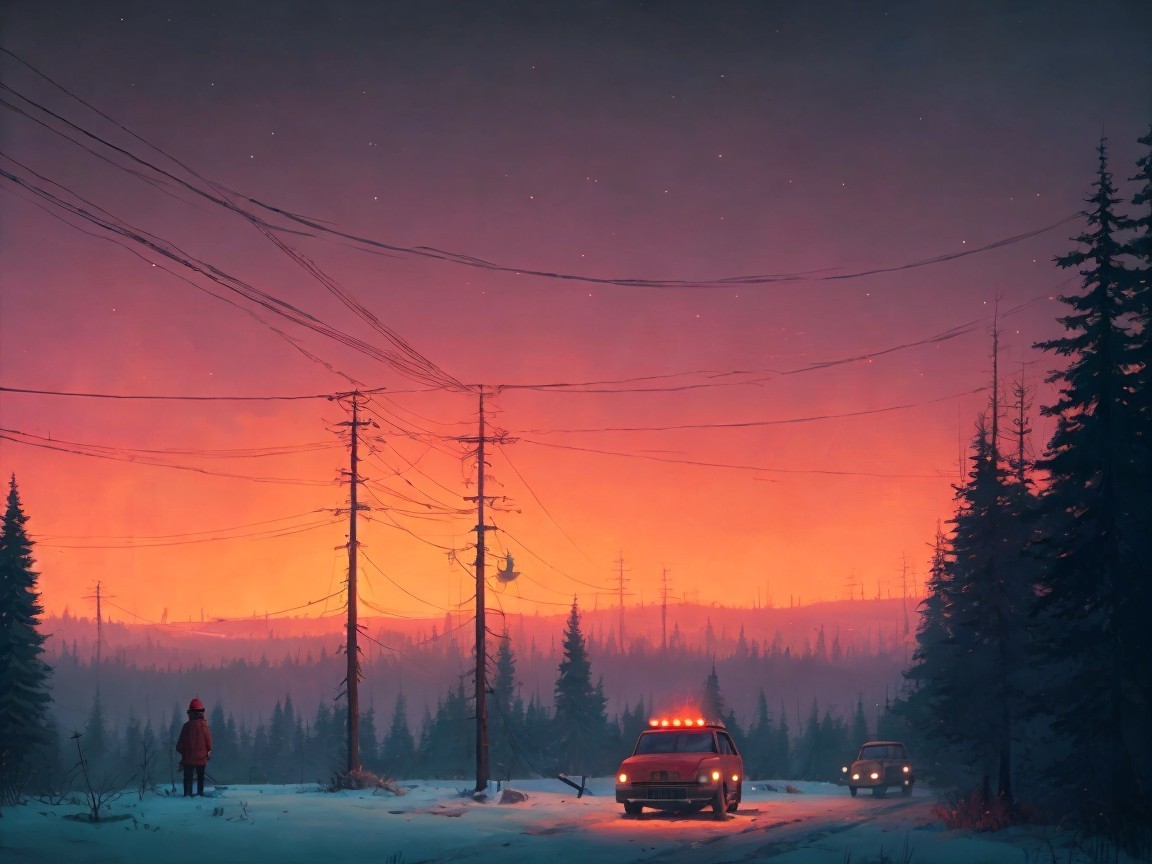 Winter Landscape at Dusk with Snowy Scene and Sky