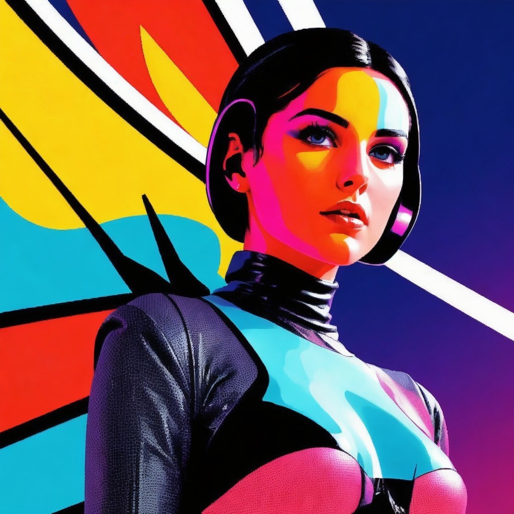 Futuristic Woman with Multicolored Patterns and Graphics