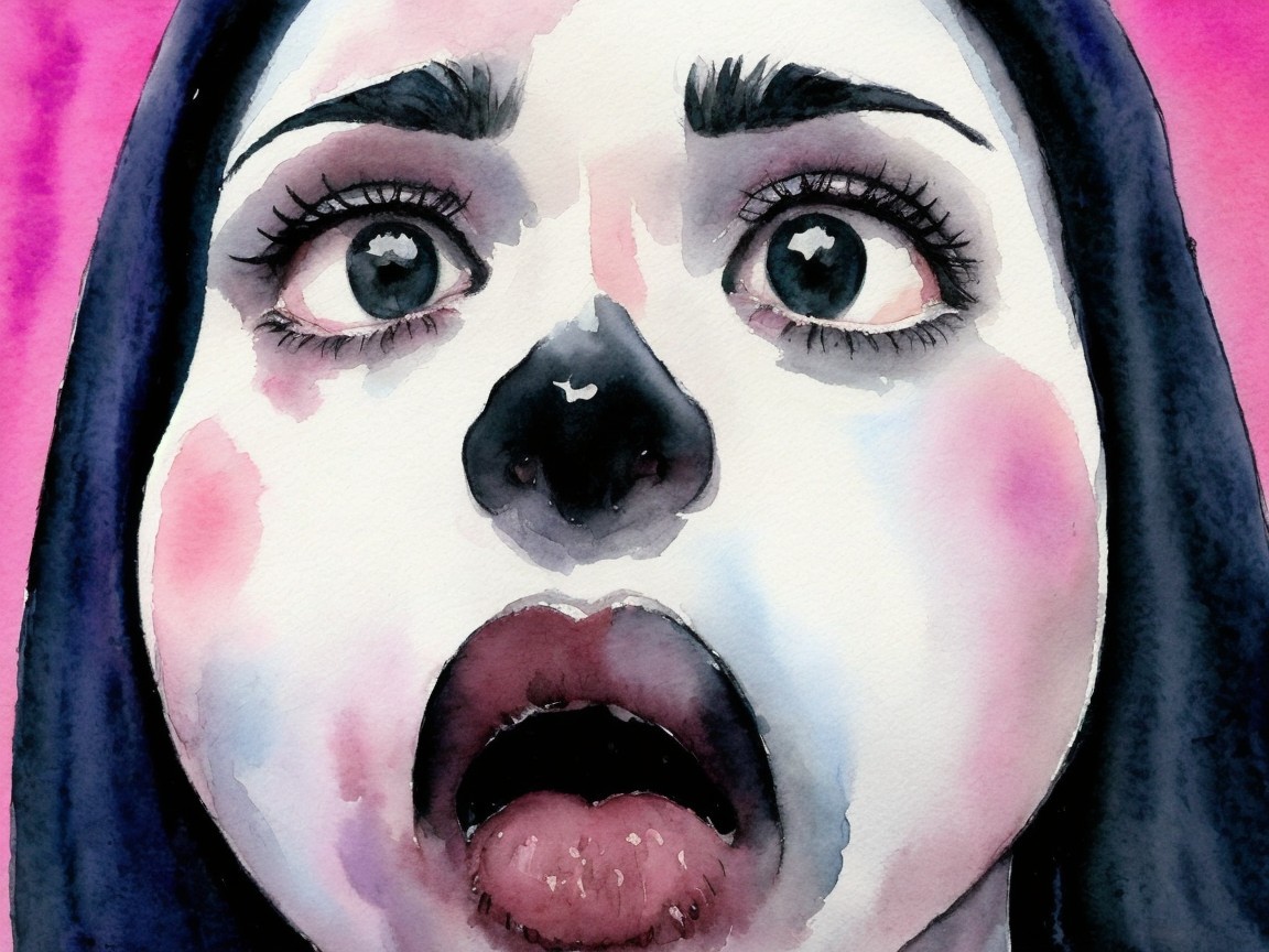 Close-up of a shocked person with stylized face paint