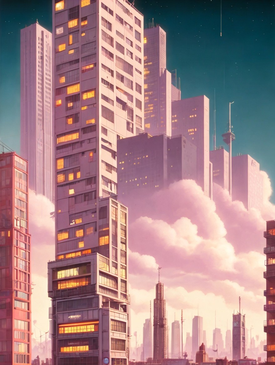 Futuristic Cityscape with Skyscrapers at Twilight