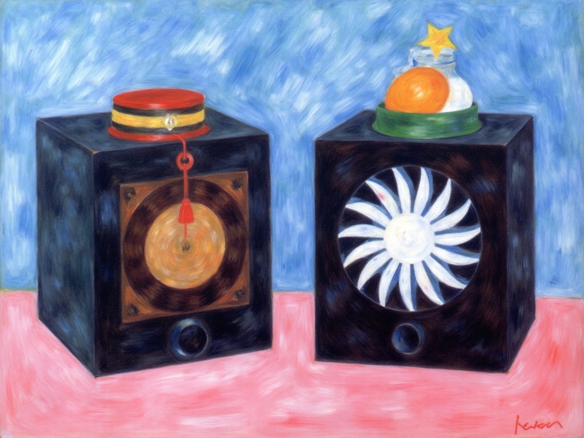 Colorful Painting with Two Decorative Black Boxes