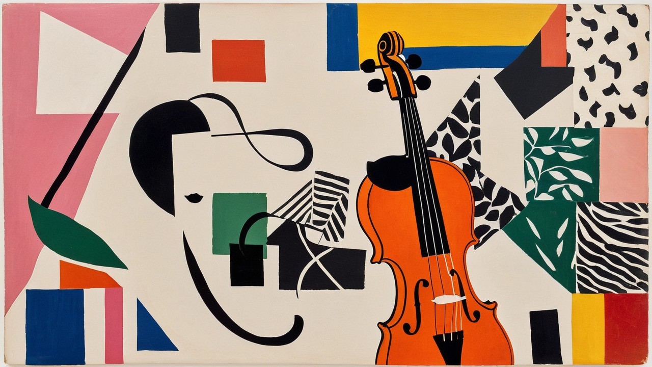 Vibrant Abstract Composition with Stylized Violin