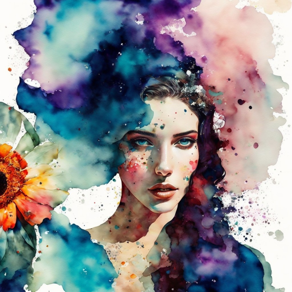 Vibrant Watercolor Painting of a Woman with Colorful Background