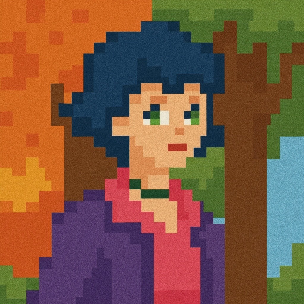 Pixel Art Character in Autumn Foliage Background