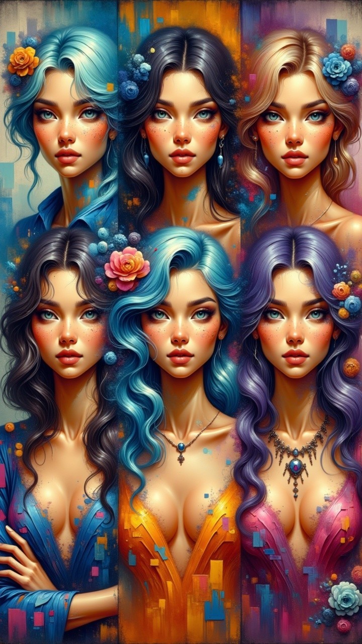 Vibrant Collage of Eight Confident Women with Style