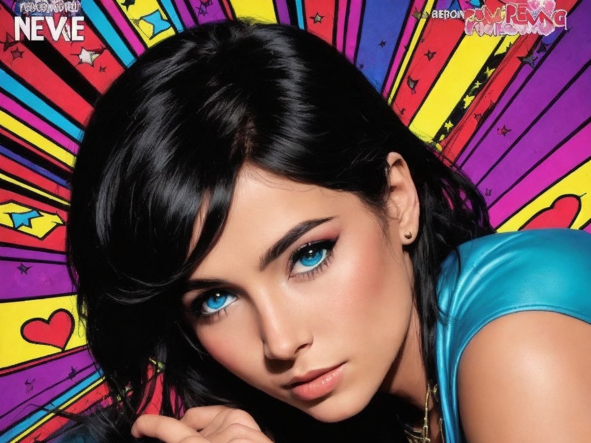 Portrait of a Young Woman with Blue Eyes and Bold Makeup