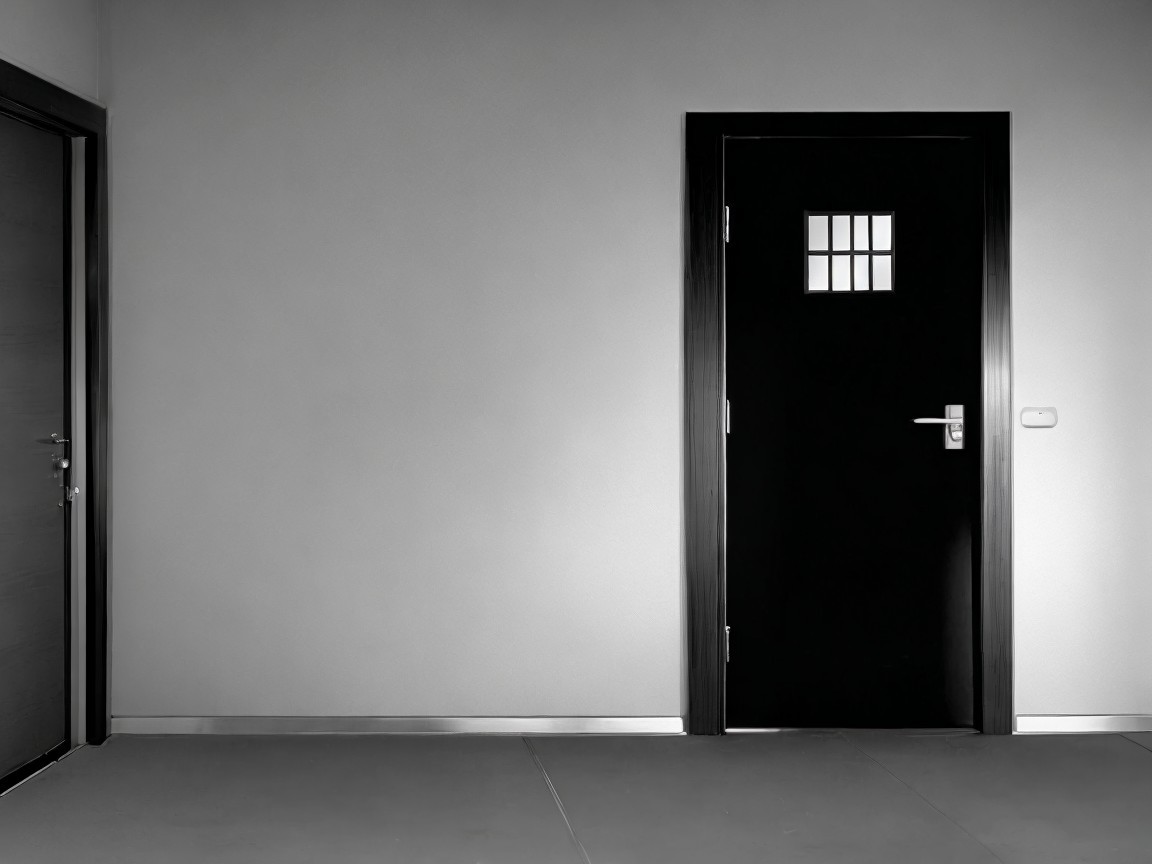 Minimalist Interior with Dark Door and Light Wall