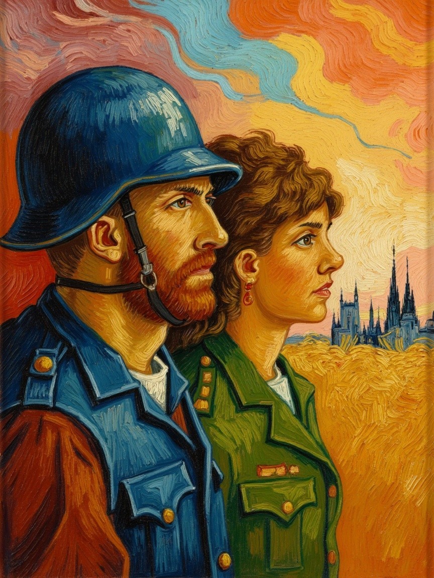 Soldiers in Military Uniforms Against Vivid Sky