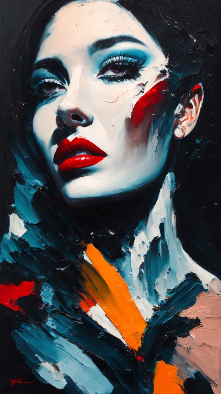 Boldly Colored Portrait of a Woman with Abstract Elements