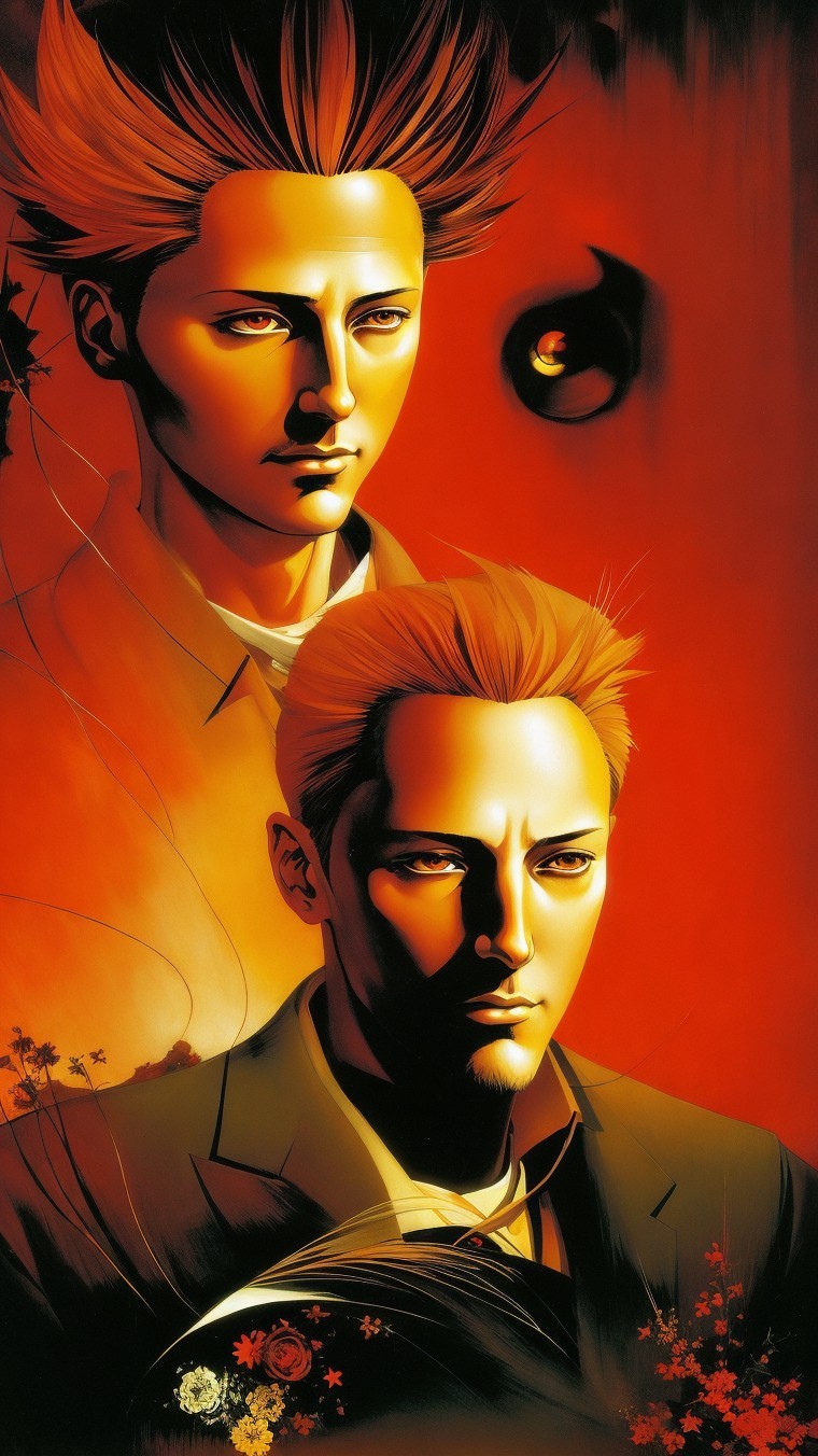 Stylized Male Figures on Vibrant Red Background