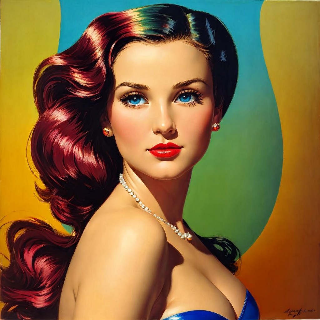Vintage Woman with Red Hair and Colorful Background