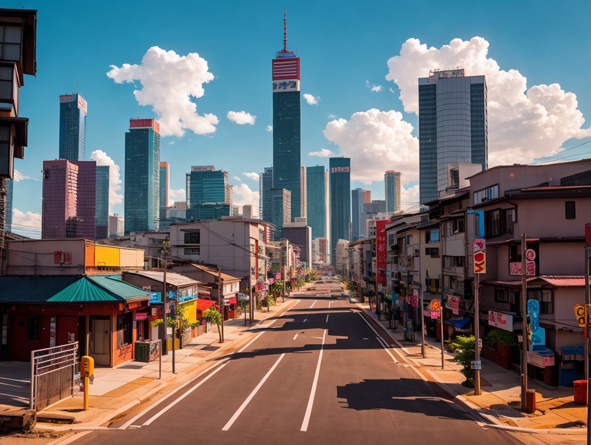 Vibrant Cityscape with Skyscrapers and Traditional Buildings