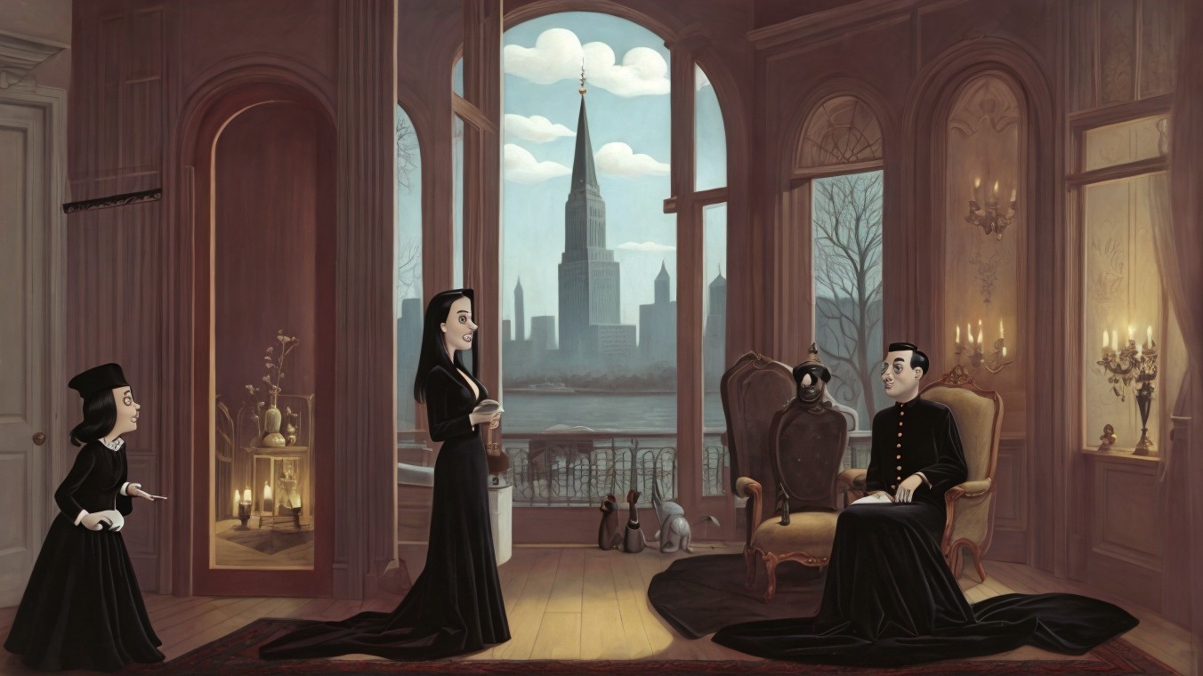 Intriguing Scene with Three Characters in Detailed Room