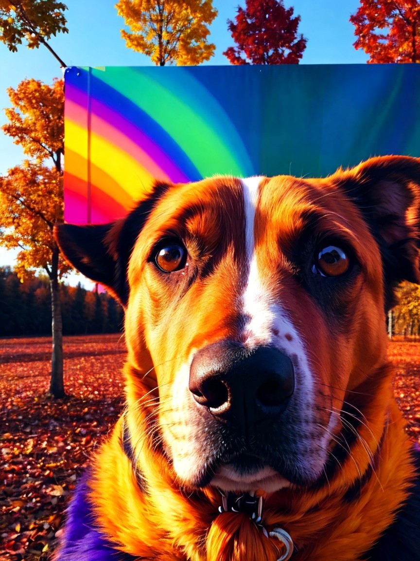 Curious Dog in Colorful Autumn Landscape