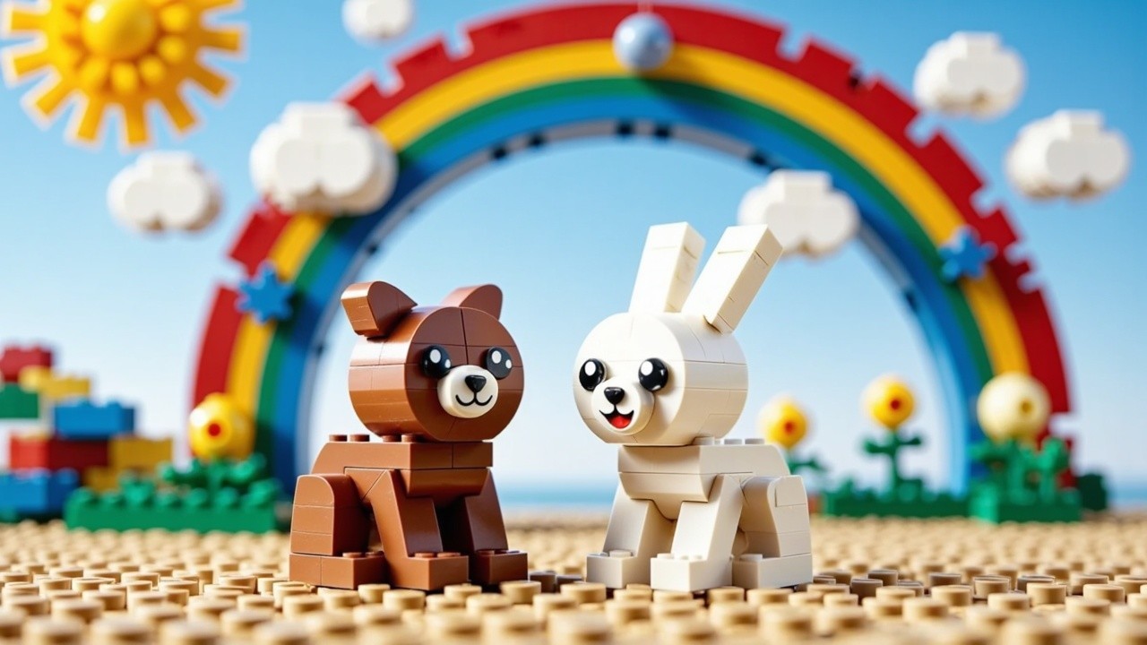 LEGO Creatures in a Whimsical Colorful Scene