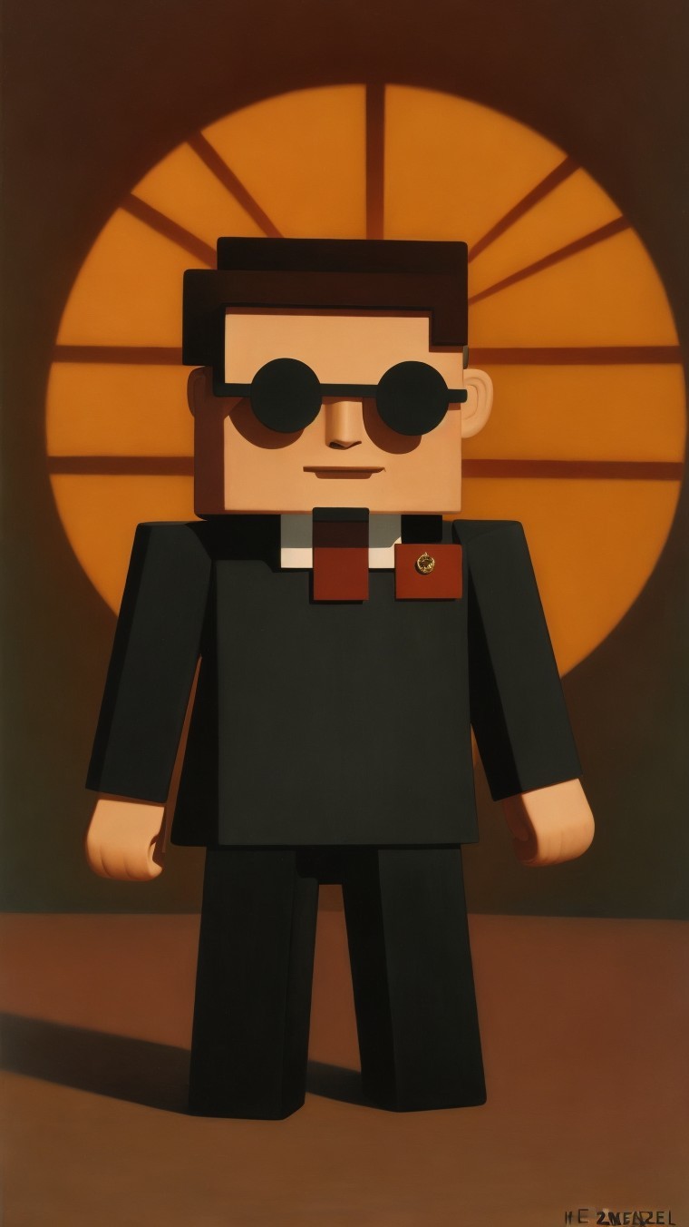 Stylized Cartoon Character in Black Suit and Sunglasses