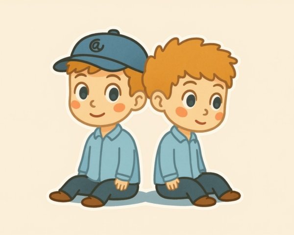 Cartoon Boys in Matching Outfits on Beige Background