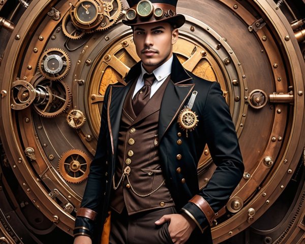 Steampunk-Inspired Outfit with Clockwork Mechanism
