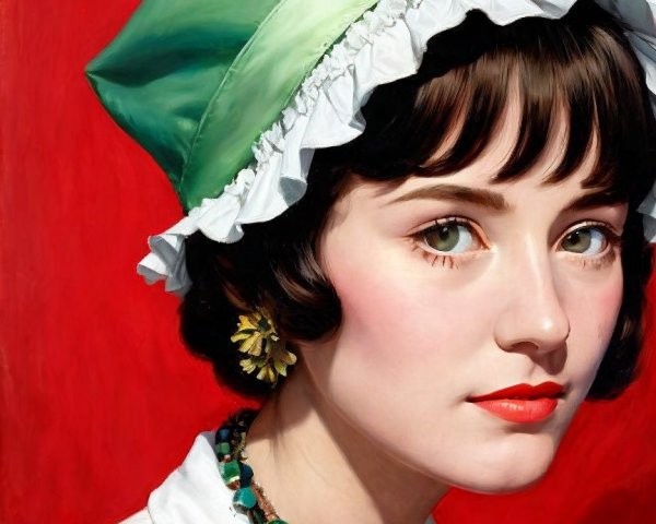 Portrait of a Young Woman with Green Eyes and Bonnet