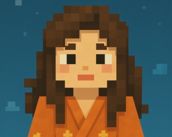 Pixel Art Character in Night Sky with Sun and Planet