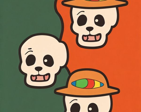 Cartoon Skull with Hat on Two-Tone Background