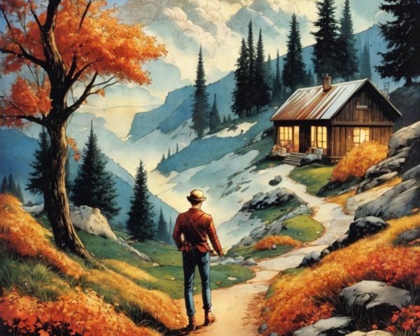 Cozy Cabin in Vibrant Autumn Mountain Landscape