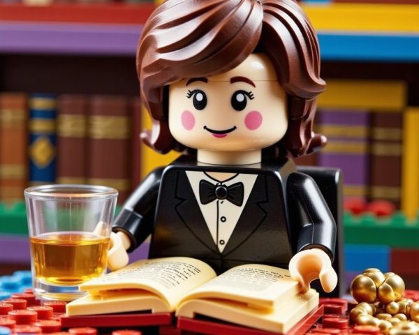 LEGO Figure in Tuxedo at Colorful Table with Books
