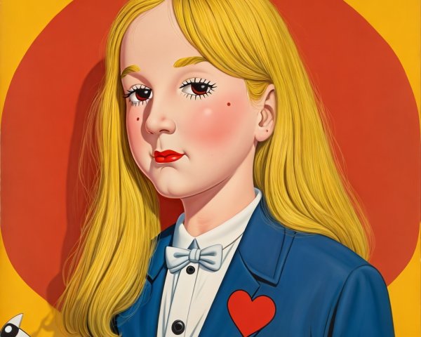 Blonde Girl in Blue Suit with Model Rocket and Heart