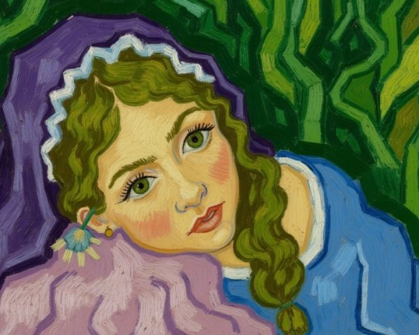 Young Girl with Green Eyes and Braided Hair in Nature