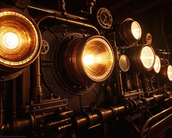 Vintage Industrial Lights and Gauges in Steampunk Style