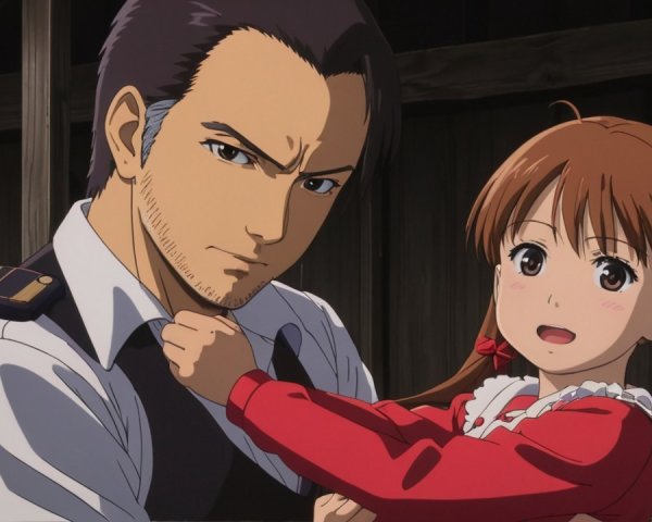 Contrasting Expressions of a Man and Young Girl