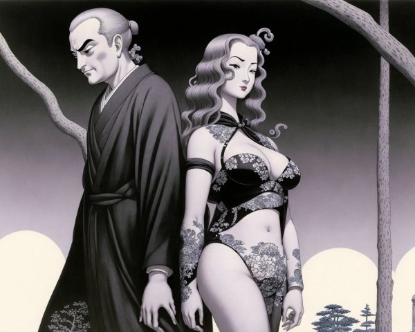 Monochromatic Composition of Figures in Traditional Attire