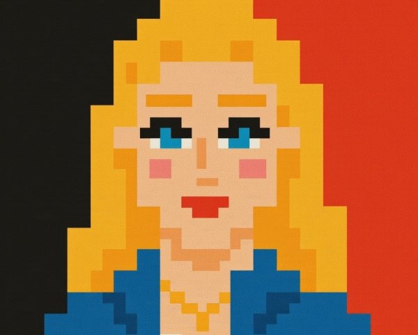 Stylized Pixel Art Character with Bold Background