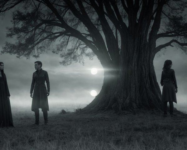 Misty Landscape with Three Figures and Gnarled Tree