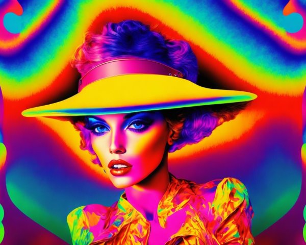 Surreal Artwork with Bold Makeup and Yellow Hat