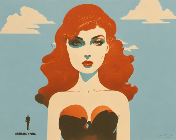 Digital Illustration of a Woman with Red Hair and Clouds