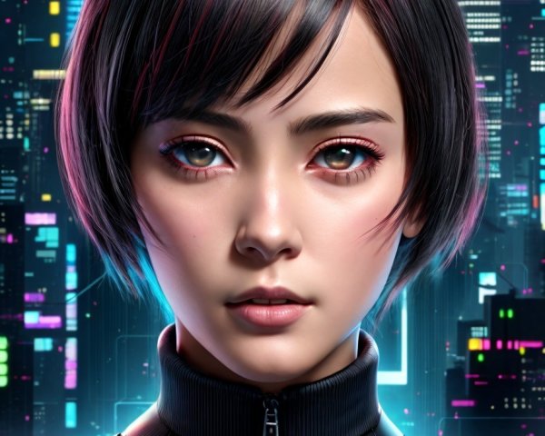 Futuristic Portrait of a Young Woman in Cyberpunk Style