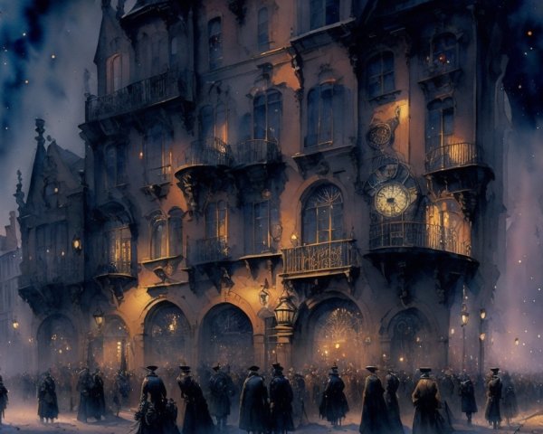 Nighttime Street Scene in a Historical City