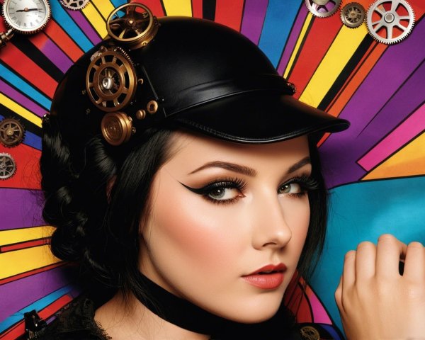 Steampunk Portrait of a Woman with Bold Makeup